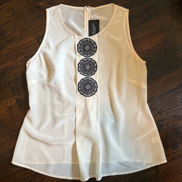 St. John White Fitted Blouse with Black Embellishments - Picture 1 of 6
